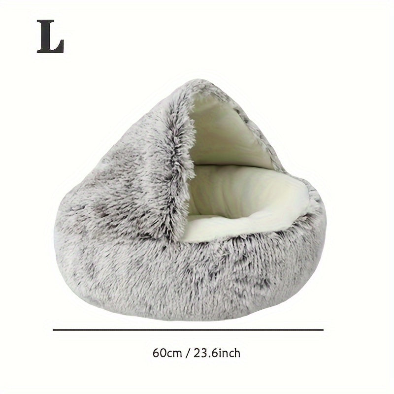 1pc Luxury Round Plush Hooded Pet Bed - Ultra-Soft & Cozy, Calming Anti-Anxiety Nest for Cats & Small Dogs - Perfect Indoor Haven for Restful Sleep