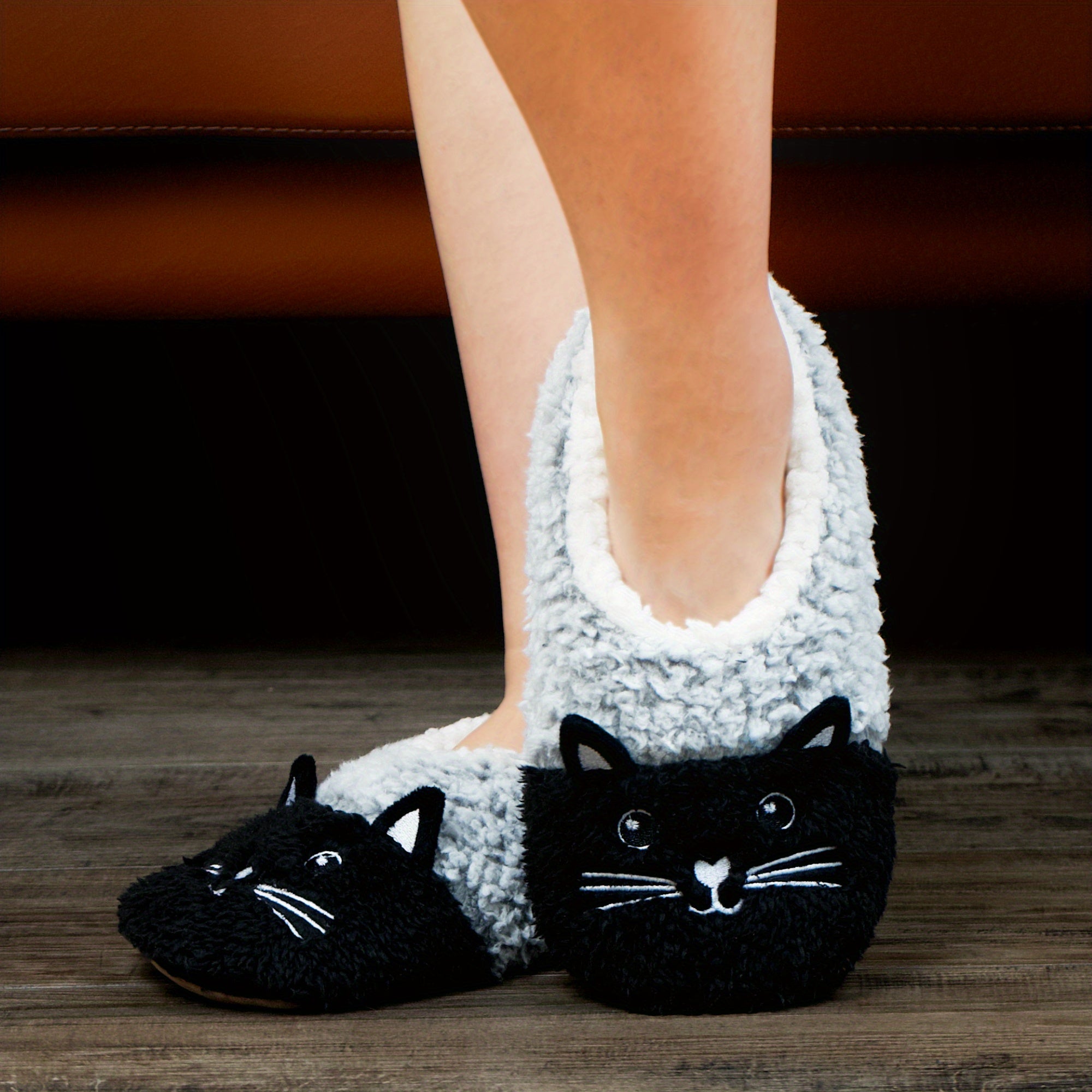 Women's Cute Cartoon Cat Design Slippers, Casual Slip On Plush Lined Slippers, Warm Home Slippers