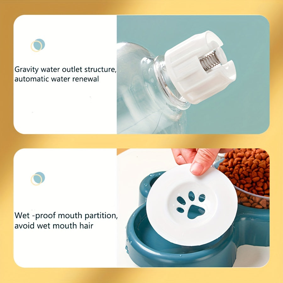 Elevated Cat Bowls With Water Dispenser, Double Pet Inclined Food And Water Bowl With Gravity Water Bottle