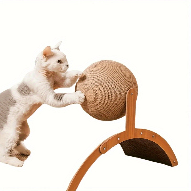 Sisal Rope Cat Scratcher - Durable Vertical Scratching Post with Spherical Toy for Cats, Interactive Self-Entertainment and Claw Care Cat Scratcher Ball