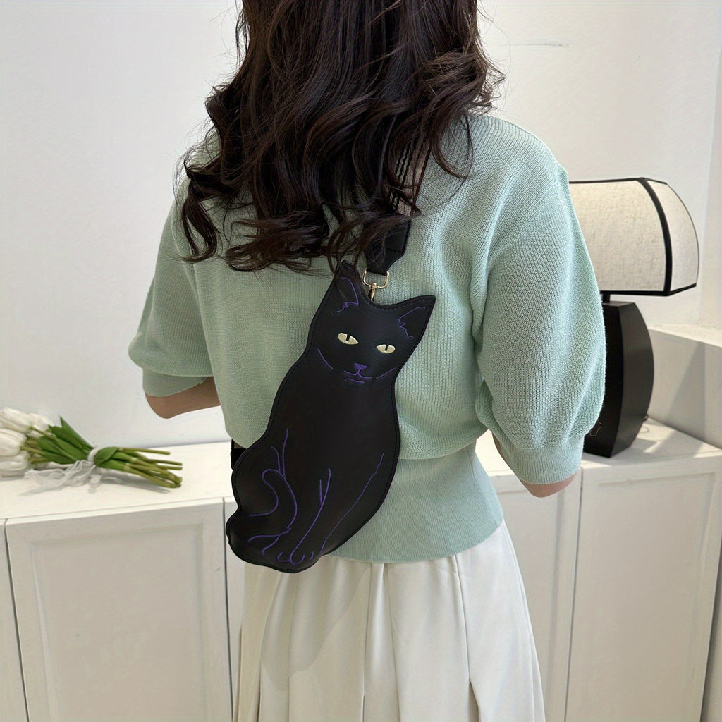 Balck Cat Shaped Crossbody Bag, Vintage Animal Sling Bag, Cute Cartoon Shoulder Bag