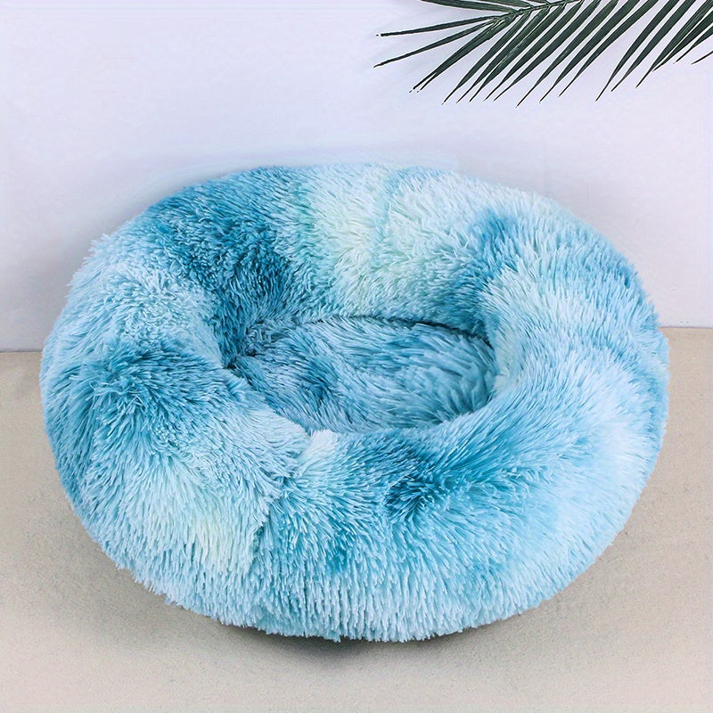 1pc Round Plush Gradient Color Calming Cat Bed, Machine Washable, Four Seasons Warm Comfortable Soft Nest, Suitable for Small and Medium Dogs and Cats, Pet Bed
