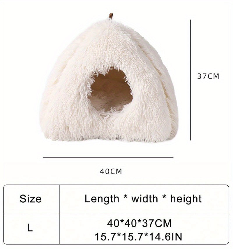 Long Plush Cozy Cat Cave Bed - Soft Polyester Pet House with Non-Slip Bottom, Removable Washable Pads & Arched Entrance Tunnel for Warmth & Comfort, Cute Hideout for Kittens & Cats, Pet Relaxation Space | Cute Cat Cave | Fluf