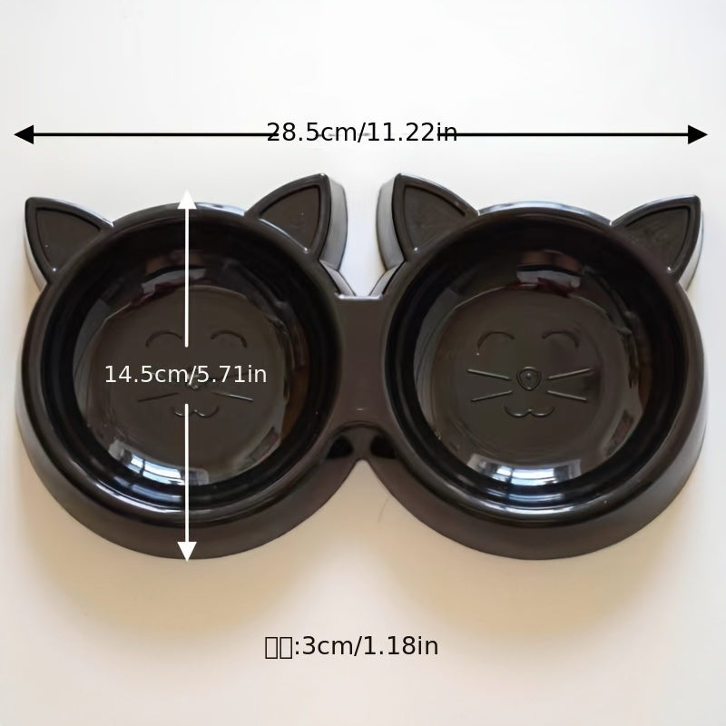 Dual Pet Feeding Bowls for Cats & Small Dogs - Non-Slip, Easy Clean Plastic Food and Water Dish Set
