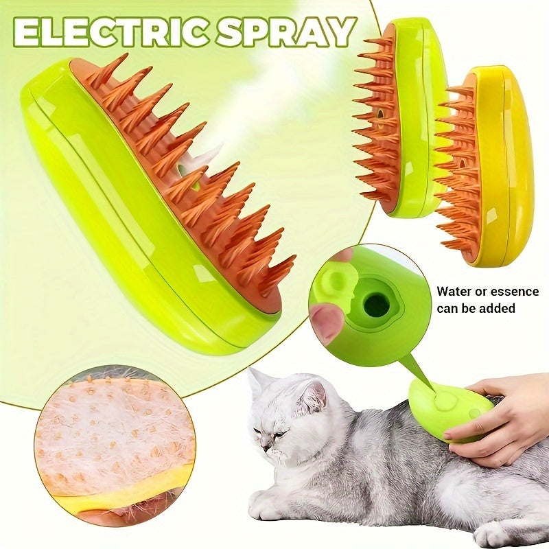 3-in-1 Rechargeable Cat Steam Brush - Gentle Self-Cleaning, Massage, and Detangling for Tangled and Loose Hair - USB Dual Use, Nickel Battery, ABS Material, Safe 36V Operating Voltage
