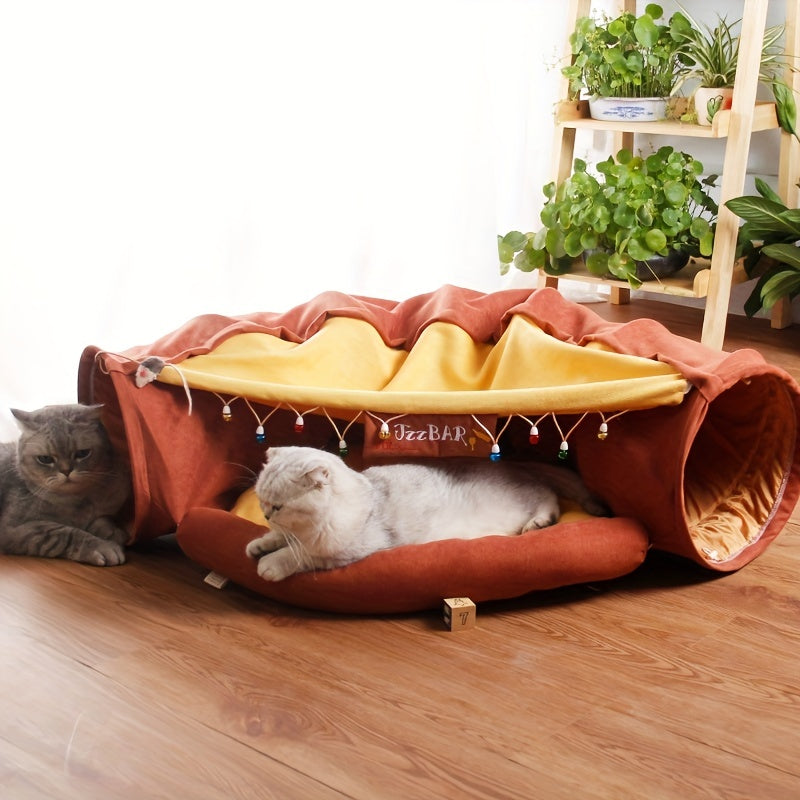 Feline Fun Tunnel - Cat Houses & Condos with Durable, Lightweight, Collapsible Design - Easy to Clean, Store, and Washable Cat Bed for All Sizes, Plus Large Breeds
