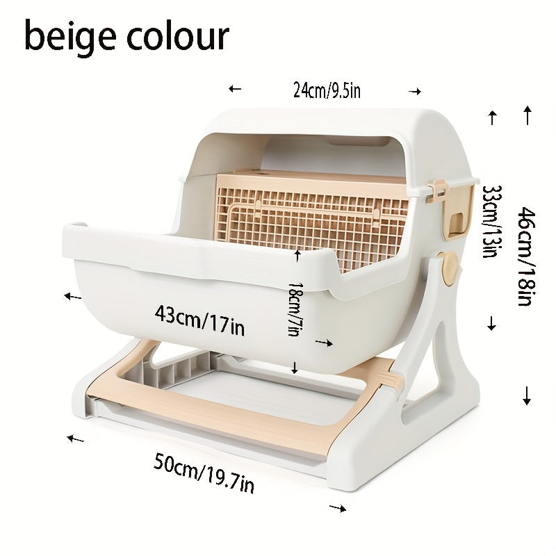 Portable Cat Litter Box, Semi-automatic Cat Litter Box Semi-enclosed Anti-splash Cat Toilet, Double Layer Design Indoor Cat Toilet For Easy Cleaning