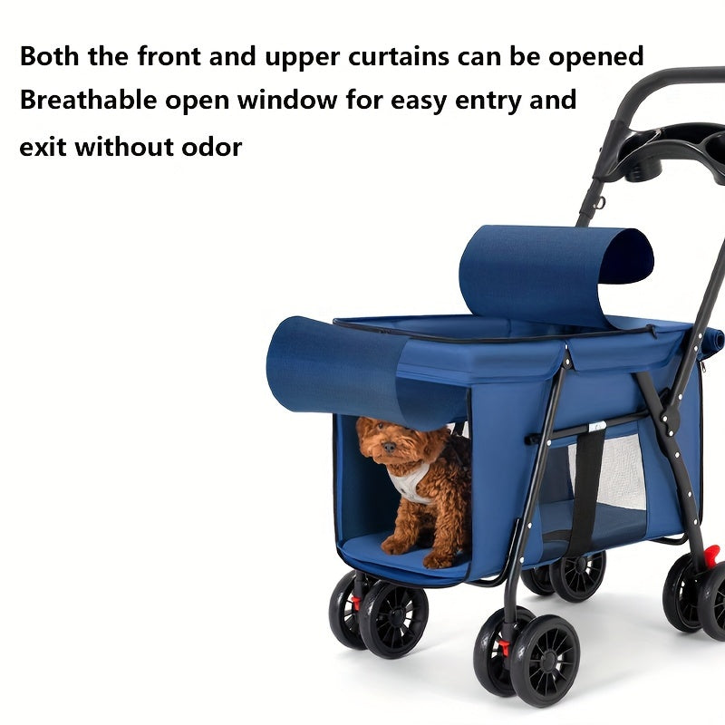 Breathable Mesh Pet Stroller with Sunroof - Durable Metal Frame, Foldable Design for Small to Large Dogs & Cats, Dog Stroller