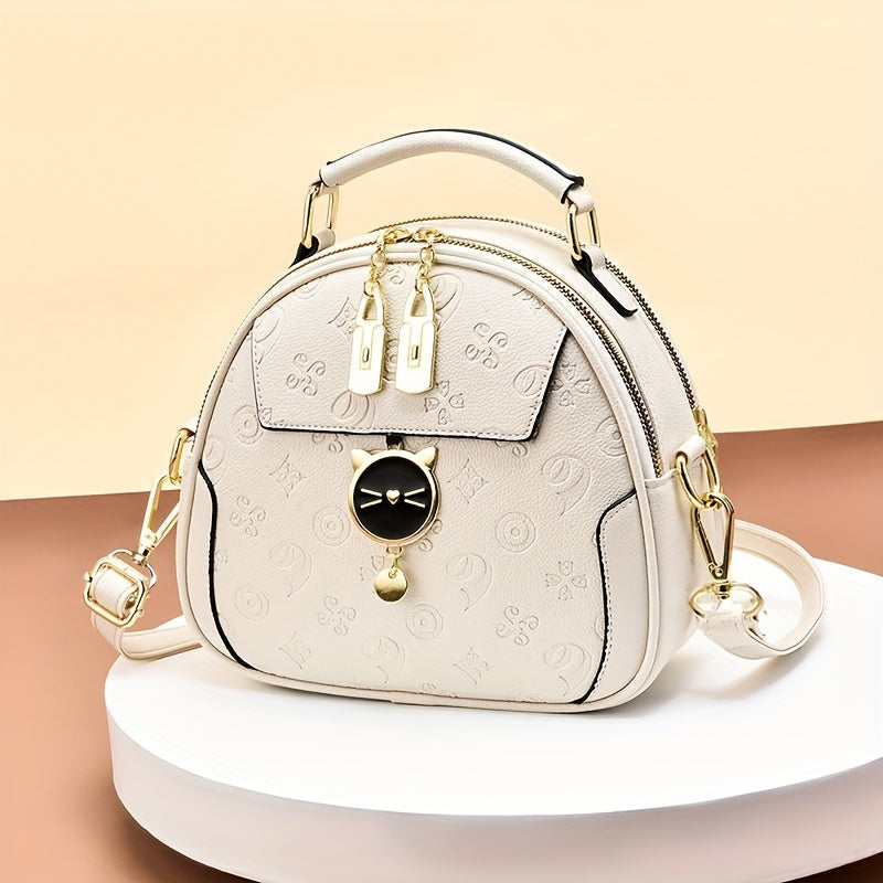 Small Geometric Embossed Crossbody Cat Dome Shoulder Purse - Color Contrast, Cute, Stylish, and Spacious Handbag for Women - Perfect for Daily Use, Travel, and Outdoor Activities