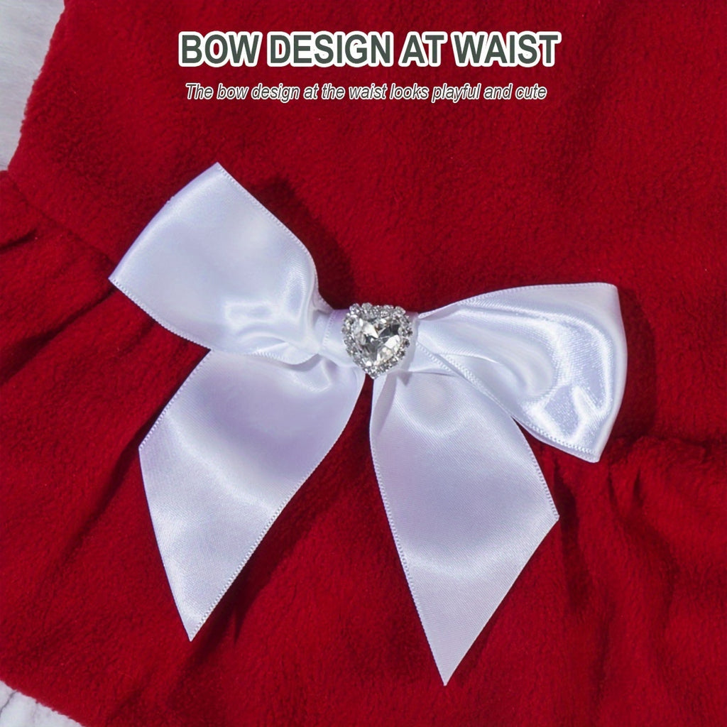 1pc Pet Cute Cake Dress, Warm Fleece Dog Cat Dress, Kitten Bow Skirt, Pet Autumn And Winter Costume For Christmas Party