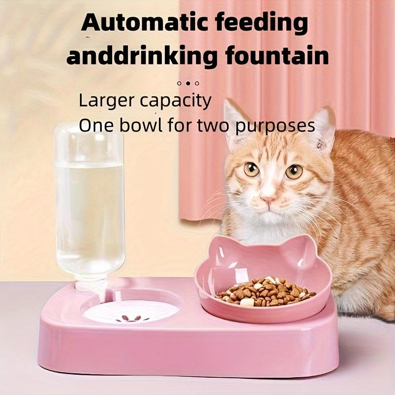 1pc Premium Cat Water & Food Bowl Set - Automatic Dispenser with Elevated Feeder, Two-in-one Hygienic Solution for Healthy Feeding, Modern & Convenient Design for Your Furry Friend