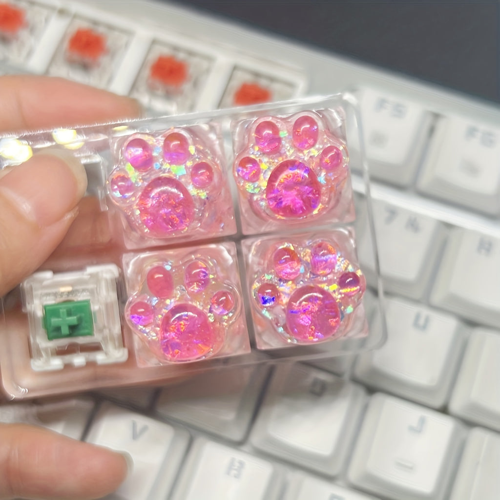 Upgrade Your Keyboard with These Adorable Transparent Cat Paw Keycaps - 4pcs DIY Set!