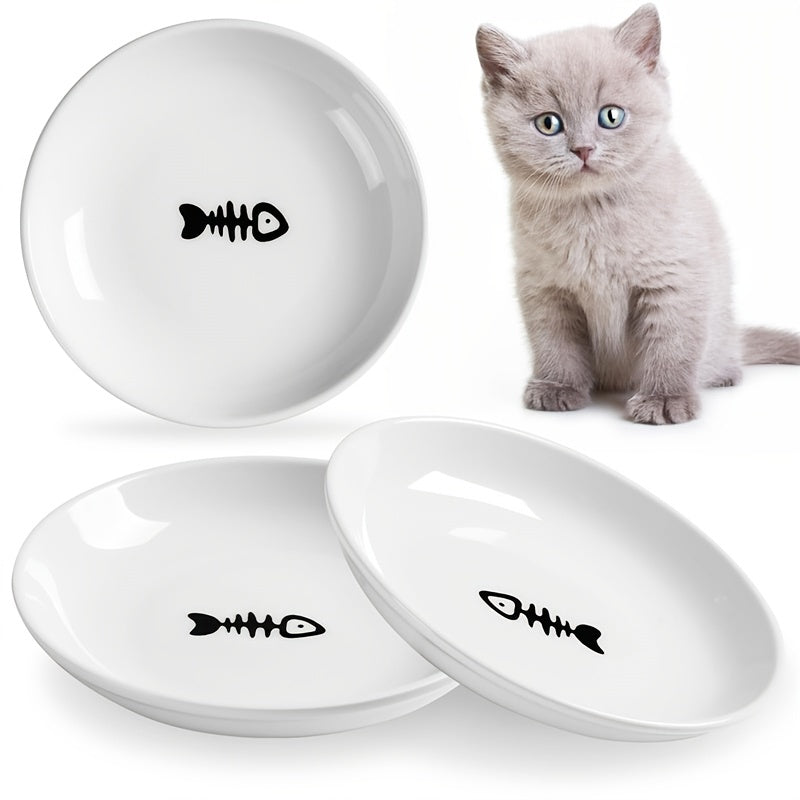 Premium 3-Piece Ceramic Cat Bowl Set - Ultra-Comfortable Wide Shallow Dishes for Whisker-Friendly Dining - Perfect Food and Water Bowls for Indoor Cats Gourmet Meals and Hydration
