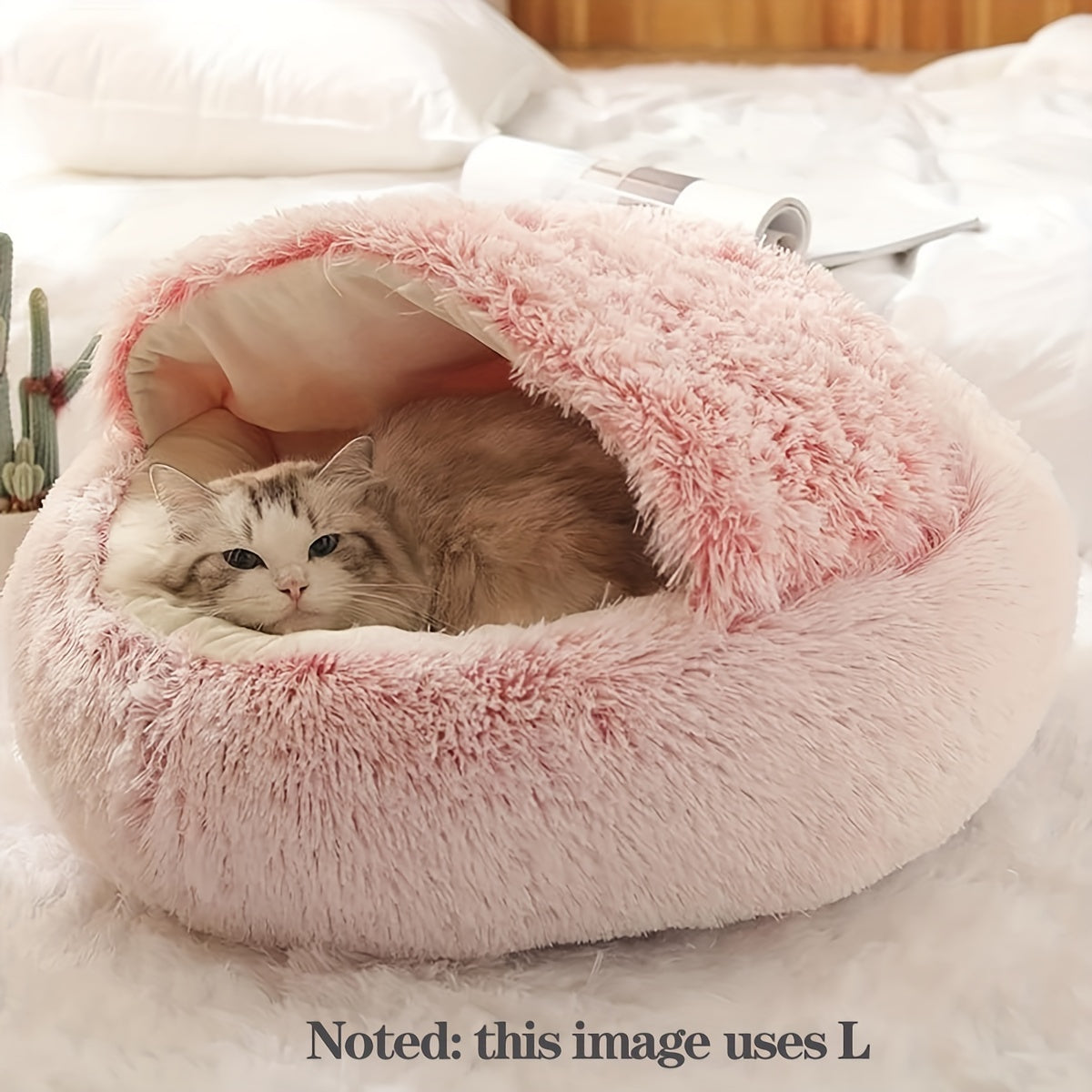 1pc Luxury Round Plush Hooded Pet Bed - Ultra-Soft & Cozy, Calming Anti-Anxiety Nest for Cats & Small Dogs - Perfect Indoor Haven for Restful Sleep