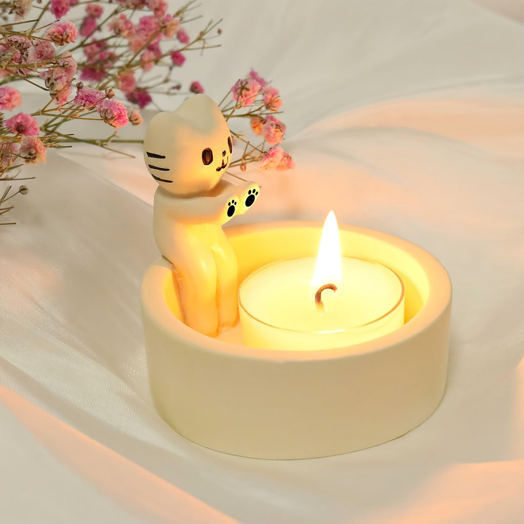 1pc Kitten Candle Holder, Warming Paws Cat Cute Candle Holder, Cartoon Candle Holder, Warming Paws Cat Candle Holder For Home Decor