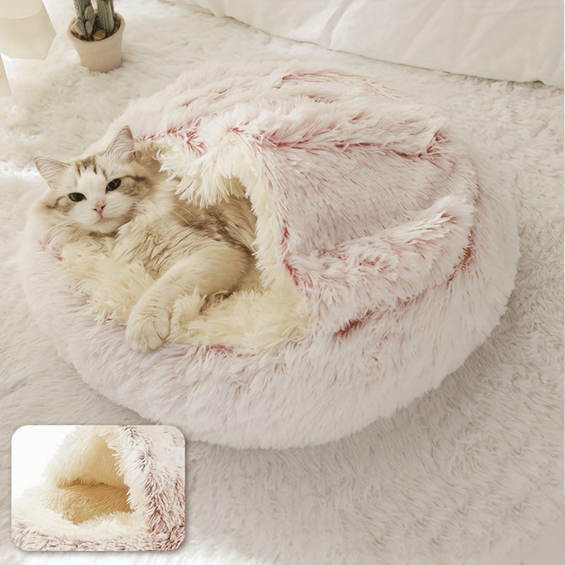 Luxurious Plush Hooded Donut Pet Bed for Cats & Small Dogs - Cozy, Warm, Non-Slip Bottom, Easy to Clean, Perfect for Winter Comfort