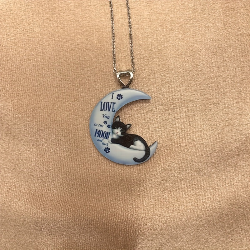 Creative Cute Cartoon Moon Cat Pendant Acrylic Necklace, Decorative Accessories, Holiday Birthday Party Gift For Girls