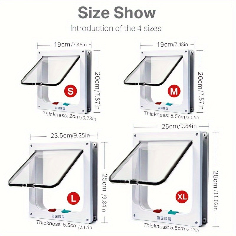 4 Way Security Lock Cat Flap Door, ABS Plastic Small Pet Gate Door Kit for Dog, Cats, Kitten