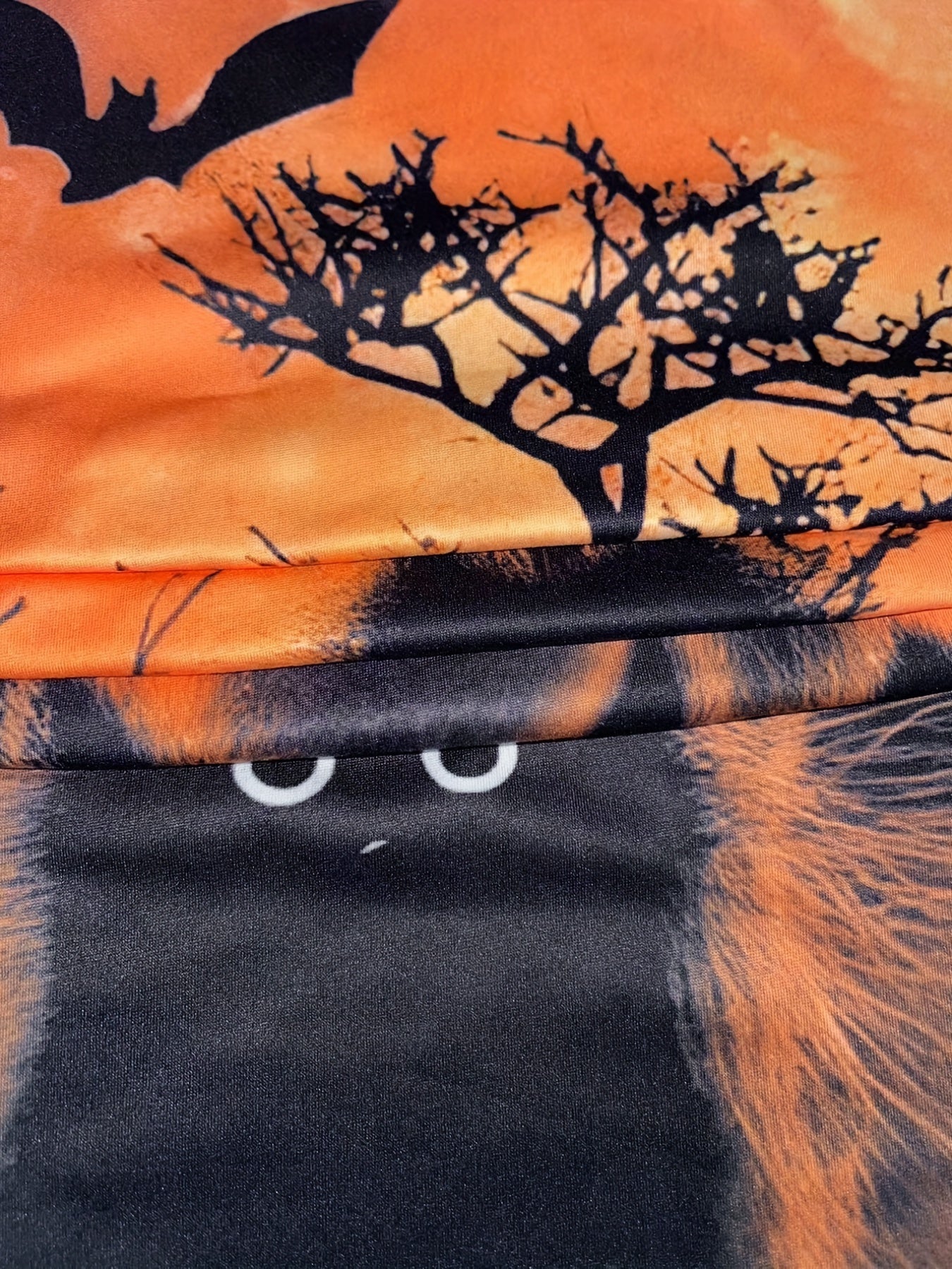 Short Sleeve Halloween Cat Print Crew Neck T-Shirt for Women, Casual Spring & Summer Top