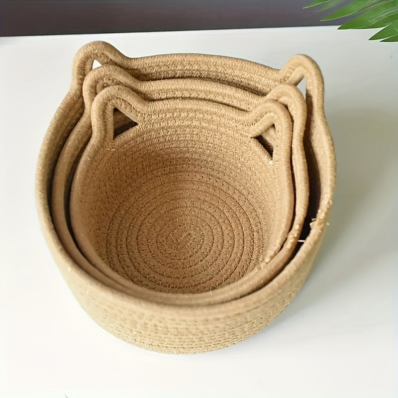1pc Cute Cat Ear Storage Basket: Desktop Sundries Organizer for Office & Home Decor