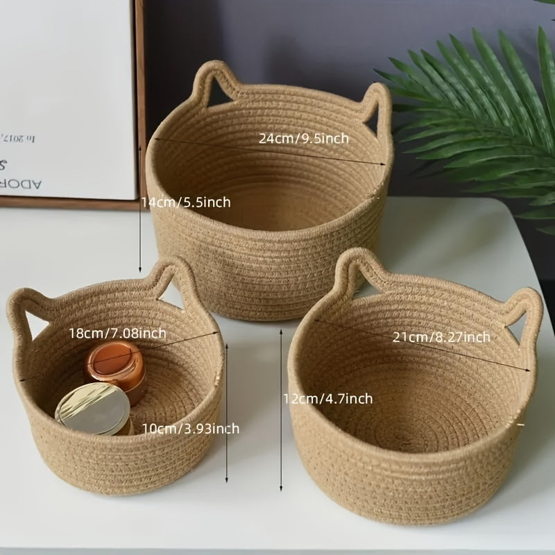 1pc Cute Cat Ear Storage Basket: Desktop Sundries Organizer for Office & Home Decor
