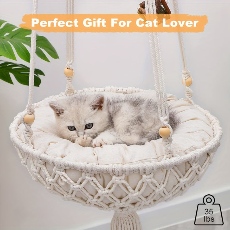 Handwoven Hanging Cat Hammock: Give Your Feline Friend A Comfy Place To Lounge!