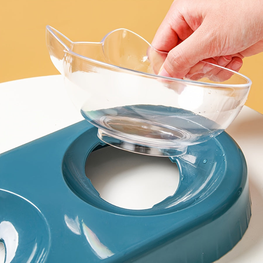 Elevated Cat Bowls With Water Dispenser, Double Pet Inclined Food And Water Bowl With Gravity Water Bottle