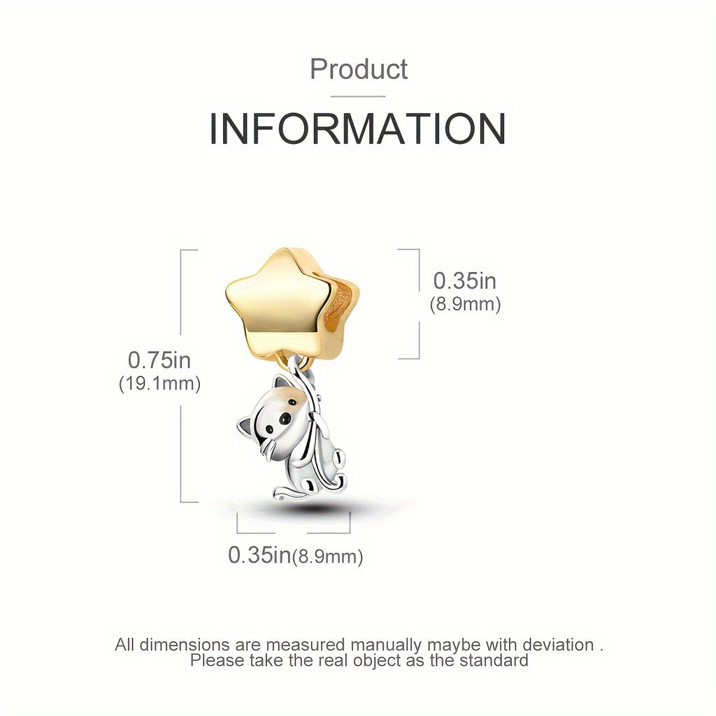 Charming Cat & Golden Star Charm - Whimsical Silver Plated Pendant for Bracelets, Earrings, or DIY Jewelry - Perfect Gift for Pet Lovers, Cat Accessories