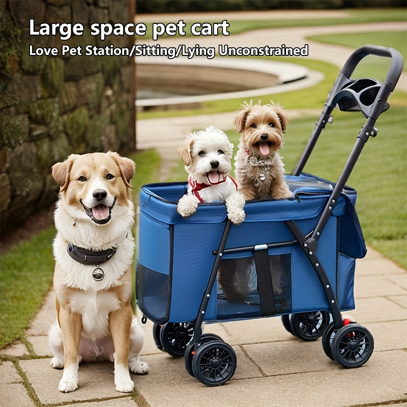 Breathable Mesh Pet Stroller with Sunroof - Durable Metal Frame, Foldable Design for Small to Large Dogs & Cats, Dog Stroller