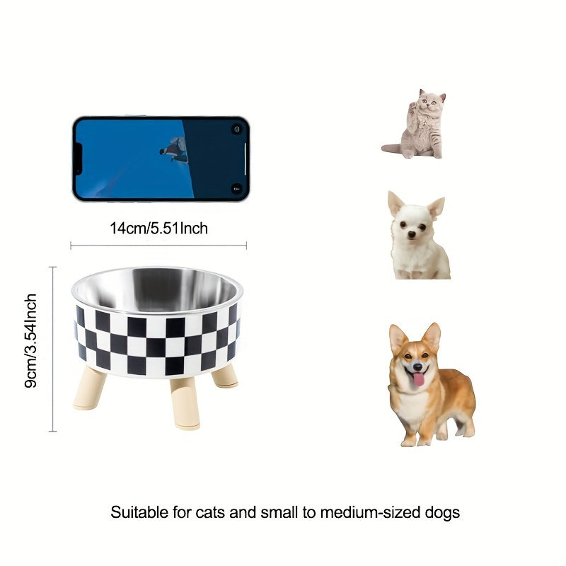 Elevated Whisker Delight Cat Bowl - Vibrant Graphic Pattern, Sturdy Wooden Stand, Easy-to-Clean, Raised Design - Perfect for Indoor Feline Friends, Spacious Feeder Bowl, Convenient Water Basin