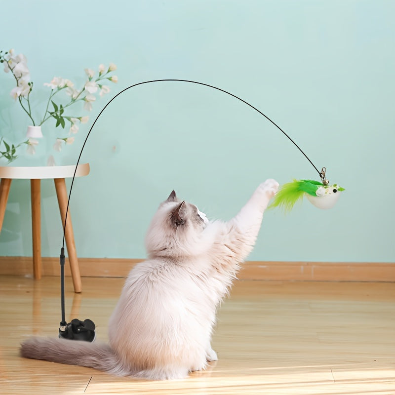 1pc Feather Decor Cat Wire Teaser Stick With Suction Cup For Cat Interactive Supply
