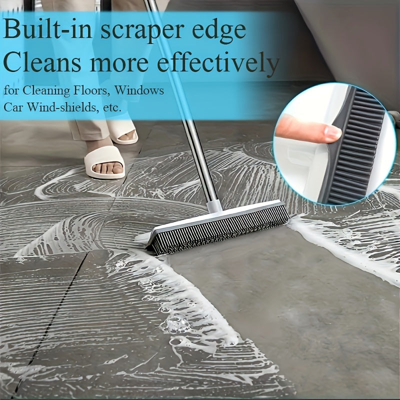 47 Adjustable Pet Hair Removal Broom - Gentle Silicone Bristle, Squeegee, Non-Scratch Carpet Sweeper Brush for Cat and Dog Hair on Hardwood, Tile, and Windows - Perfect for Pet Owners