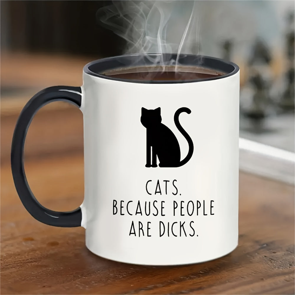 1pc, Whimsical Black Cat Ceramic Coffee Mug - 11oz, Poly-Coated, Reusable, Animal Print, Multipurpose Drinkware for Kitten Lovers - Perfect Birthday, Holiday, Thanksgiving, Christmas Gift