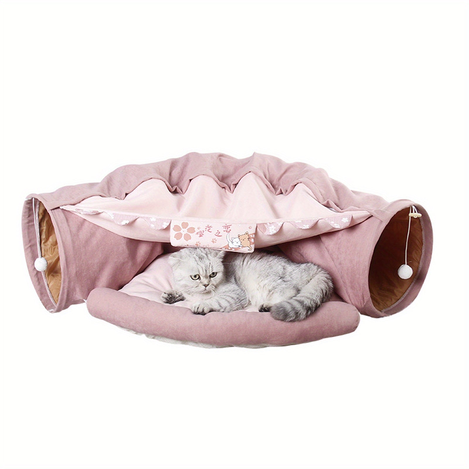 Feline Fun Tunnel - Cat Houses & Condos with Durable, Lightweight, Collapsible Design - Easy to Clean, Store, and Washable Cat Bed for All Sizes, Plus Large Breeds