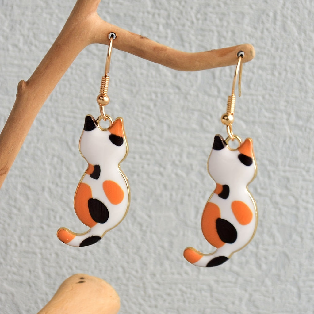 Cute Enamel Cat Design Dangle Earrings Cartoon Style Zinc Alloy Jewelry Adorable Gift For Women   Daily Casual