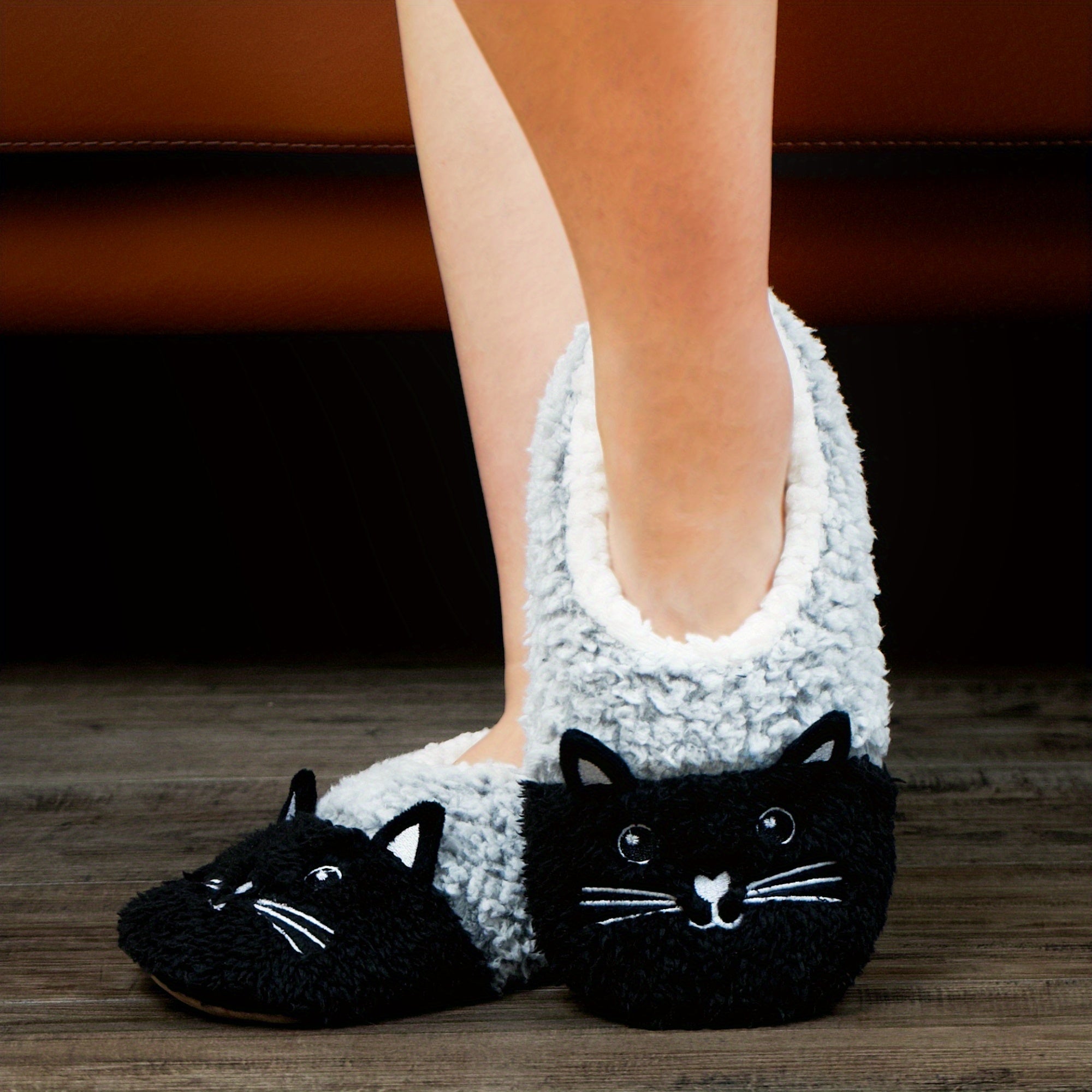 Women's Cute Cartoon Cat Design Slippers, Casual Slip On Plush Lined Slippers, Warm Home Slippers