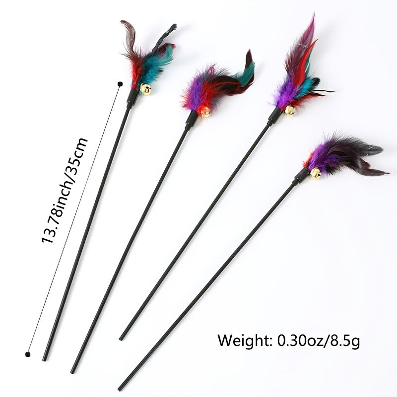 1pc Interactive Cat Wand Toy with Bell and Colorful Feathers - Entertain and Stimulate Your Cat's Natural Instincts