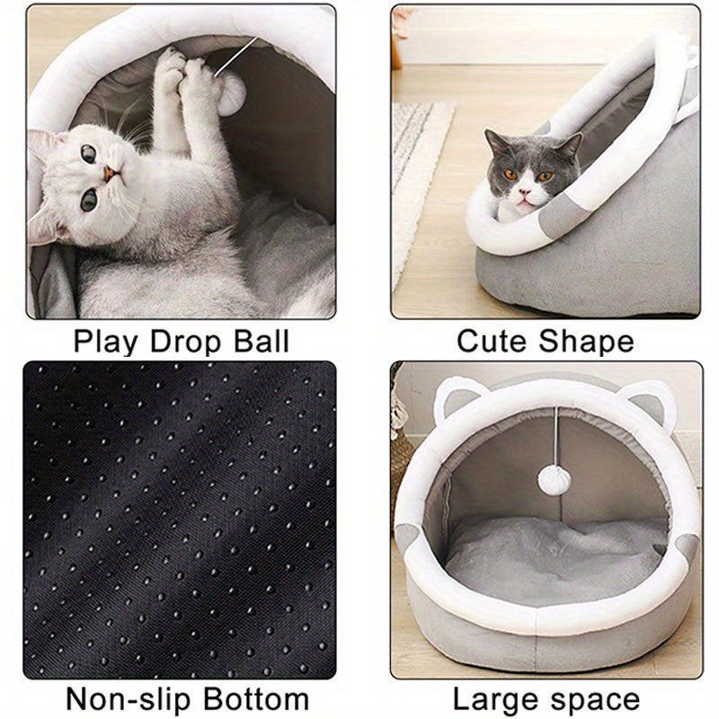 Cozy Cartoon Cat Cave Bed - Keep Your Kitten Warm And Snug In This Cute Pet House! Christmas Gift