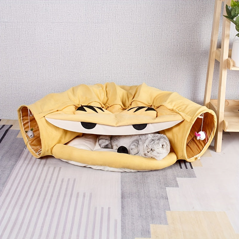 Feline Fun Tunnel - Cat Houses & Condos with Durable, Lightweight, Collapsible Design - Easy to Clean, Store, and Washable Cat Bed for All Sizes, Plus Large Breeds