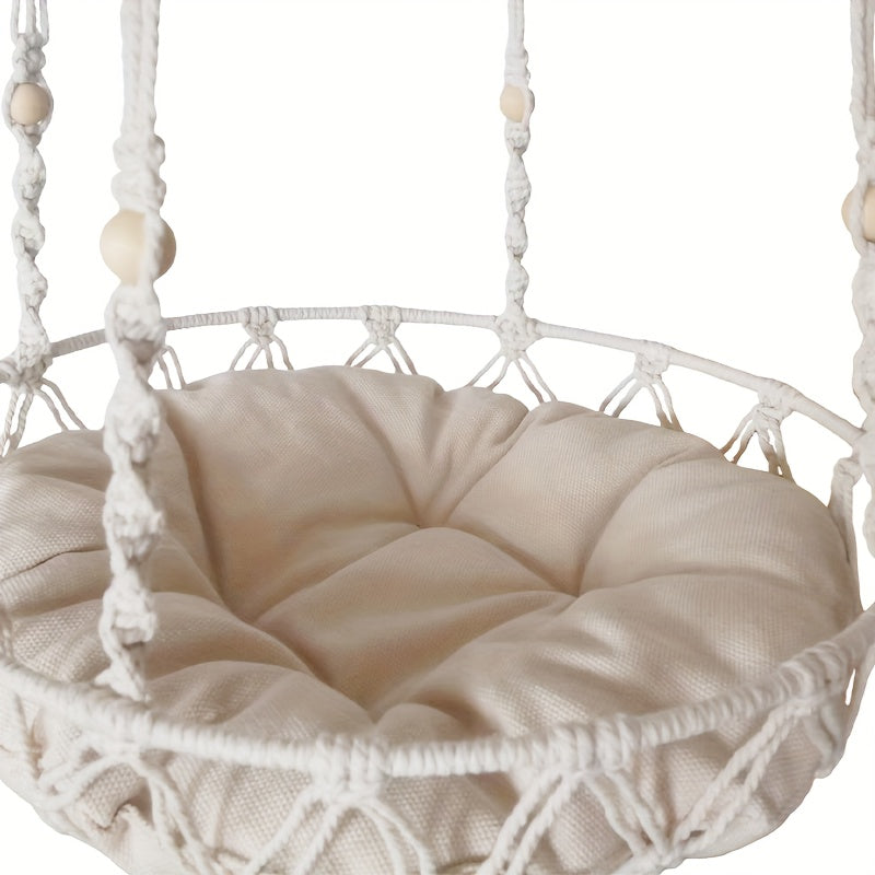 [Elegant Cat Hammock Basket] Handmade Woven Cat Hammock Basket - 1pc Soft All-Season Pet Swing with Checkered Cushion, Light Beige-Friendly Design, Easy Assembly for Indoor/Outdoor Use, Perfect Halloween Gift for Cats & Small