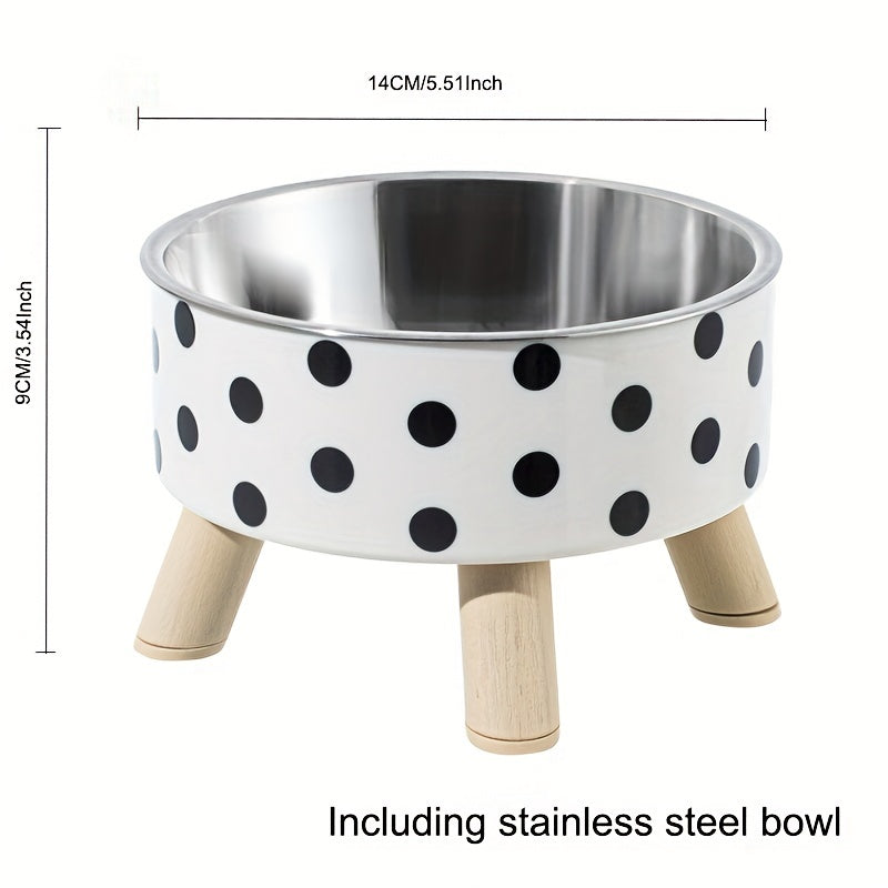 Elevated Whisker Delight Cat Bowl - Vibrant Graphic Pattern, Sturdy Wooden Stand, Easy-to-Clean, Raised Design - Perfect for Indoor Feline Friends, Spacious Feeder Bowl, Convenient Water Basin