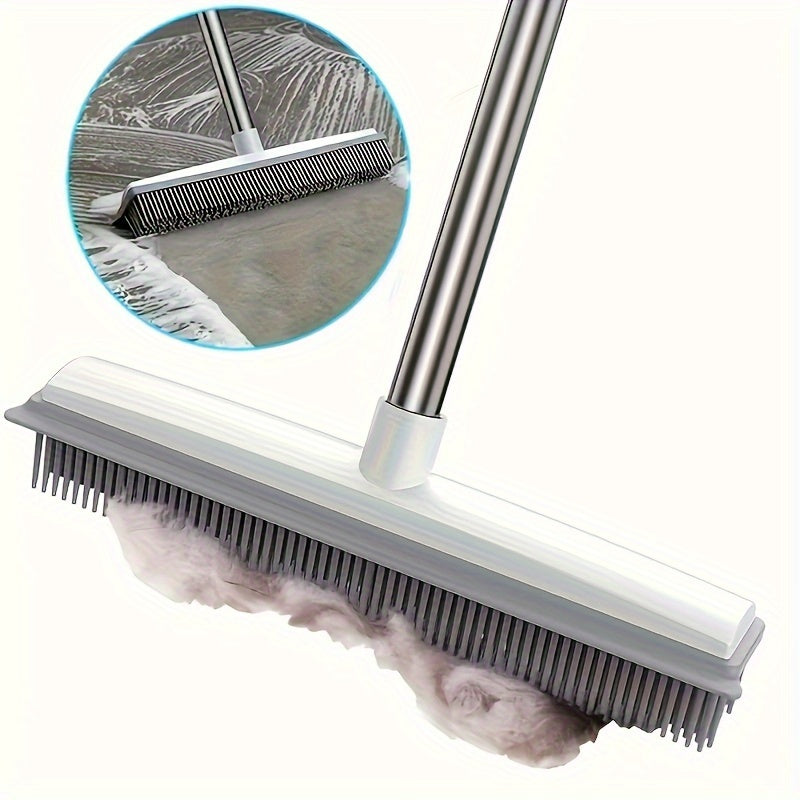 47 Adjustable Pet Hair Removal Broom - Gentle Silicone Bristle, Squeegee, Non-Scratch Carpet Sweeper Brush for Cat and Dog Hair on Hardwood, Tile, and Windows - Perfect for Pet Owners