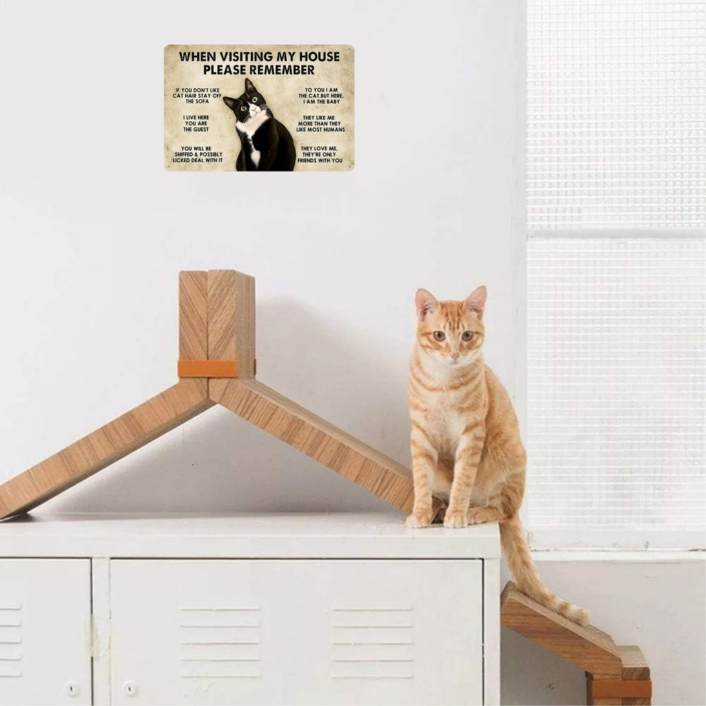 1pc, Cat - House Rules Funny Metal Tin Sign (11.81"x7.87"/30x20cm), Novelty Home Decor Halloween Christmas Gift