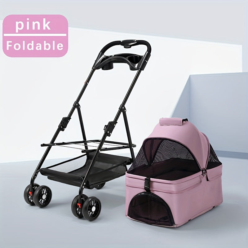 Lightweight & Foldable Pet Stroller for Small Dogs and Cats - Durable Stainless Steel Frame, Oxford Cloth, Ideal for Outdoor Use