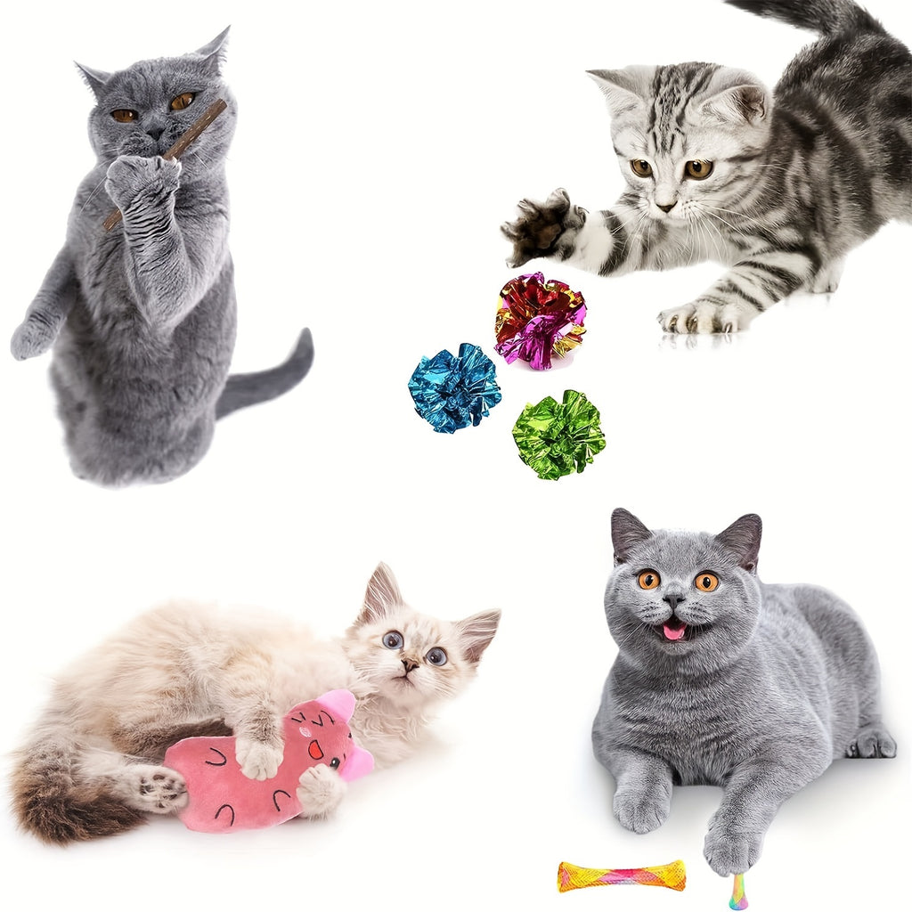 Interactive 34-Piece Cat Toy Set with Collapsible Tunnels & Teasers - Engaging Play, Animal Print Design