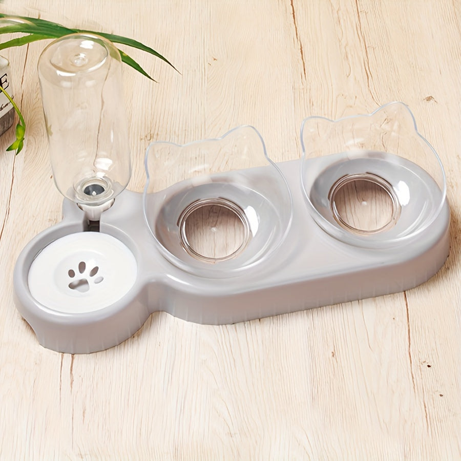 Elevated Cat Bowls With Water Dispenser, Double Pet Inclined Food And Water Bowl With Gravity Water Bottle