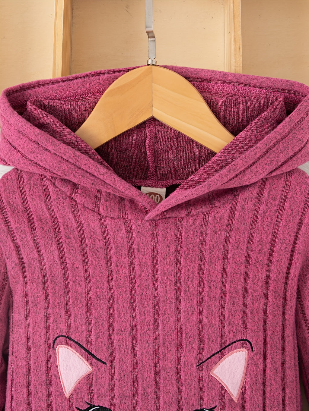 Girls Cat Pattern Knitted Long Sleeve Hooded Dress For Spring Fall Outdoor Activities