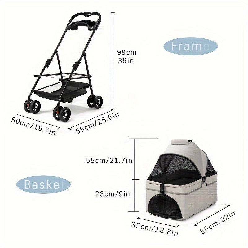 Lightweight & Foldable Pet Stroller for Small Dogs and Cats - Durable Stainless Steel Frame, Oxford Cloth, Ideal for Outdoor Use