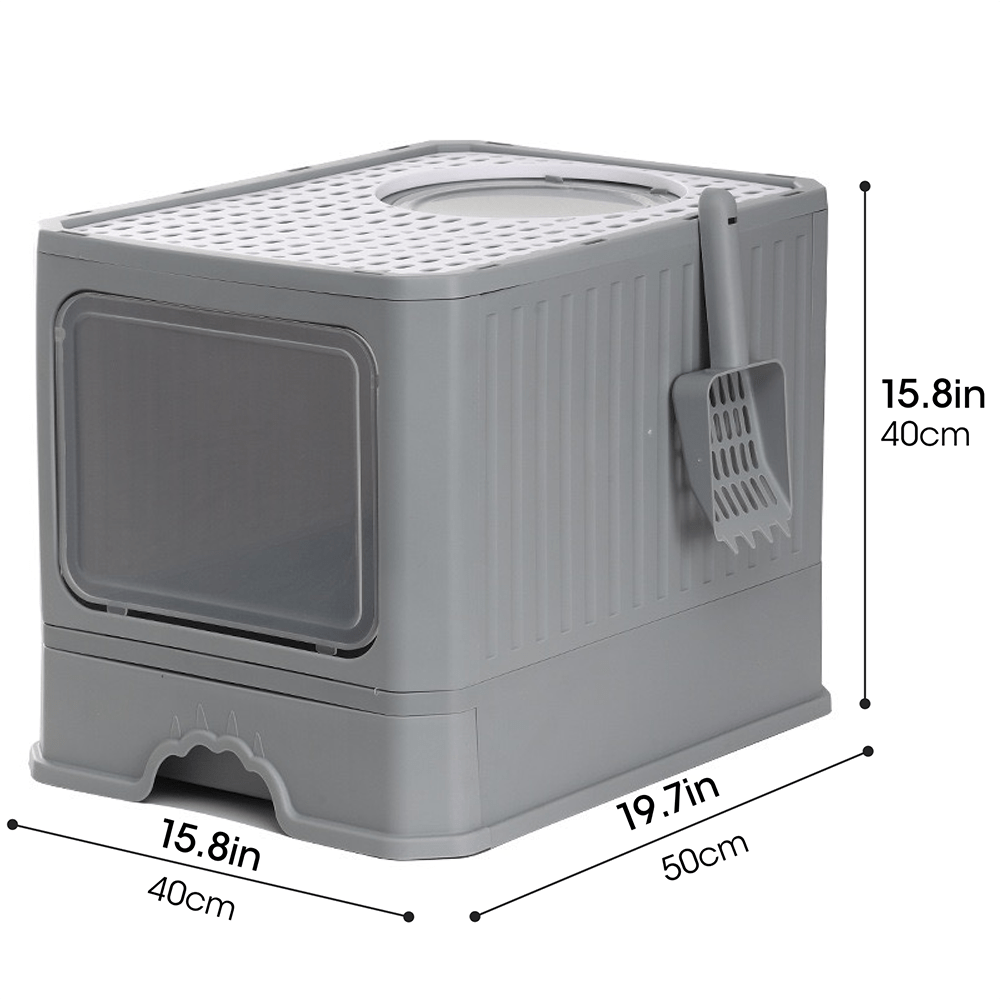 Fully Enclosed Cat Litter Box With Lid, Foldable Anti-Splashing Cat Litter Drawer With Front Flap Door And Toy Entry, Cat Toilet For Indoor Cats