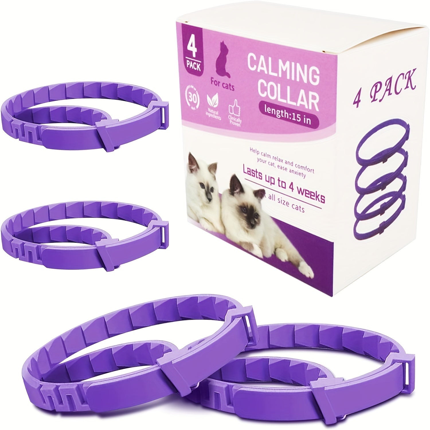 4 Pack Calming Collar For Cats And Kittens Pheromone Collar Efficient Pheromones Calm Relaxing Comfortable Breakaway Collars Adjustable For Small, Medium Large Cat